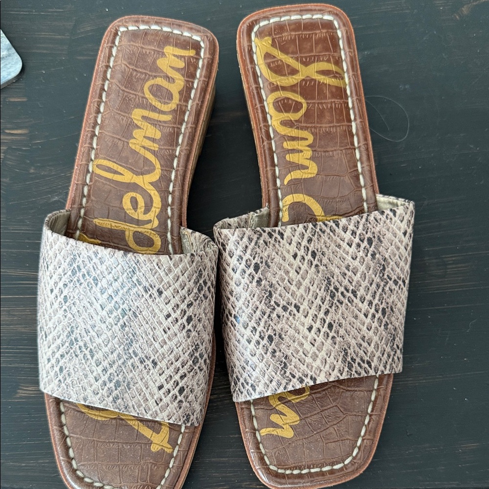 Sam Edelman Tan Snake Print Slide Sandals